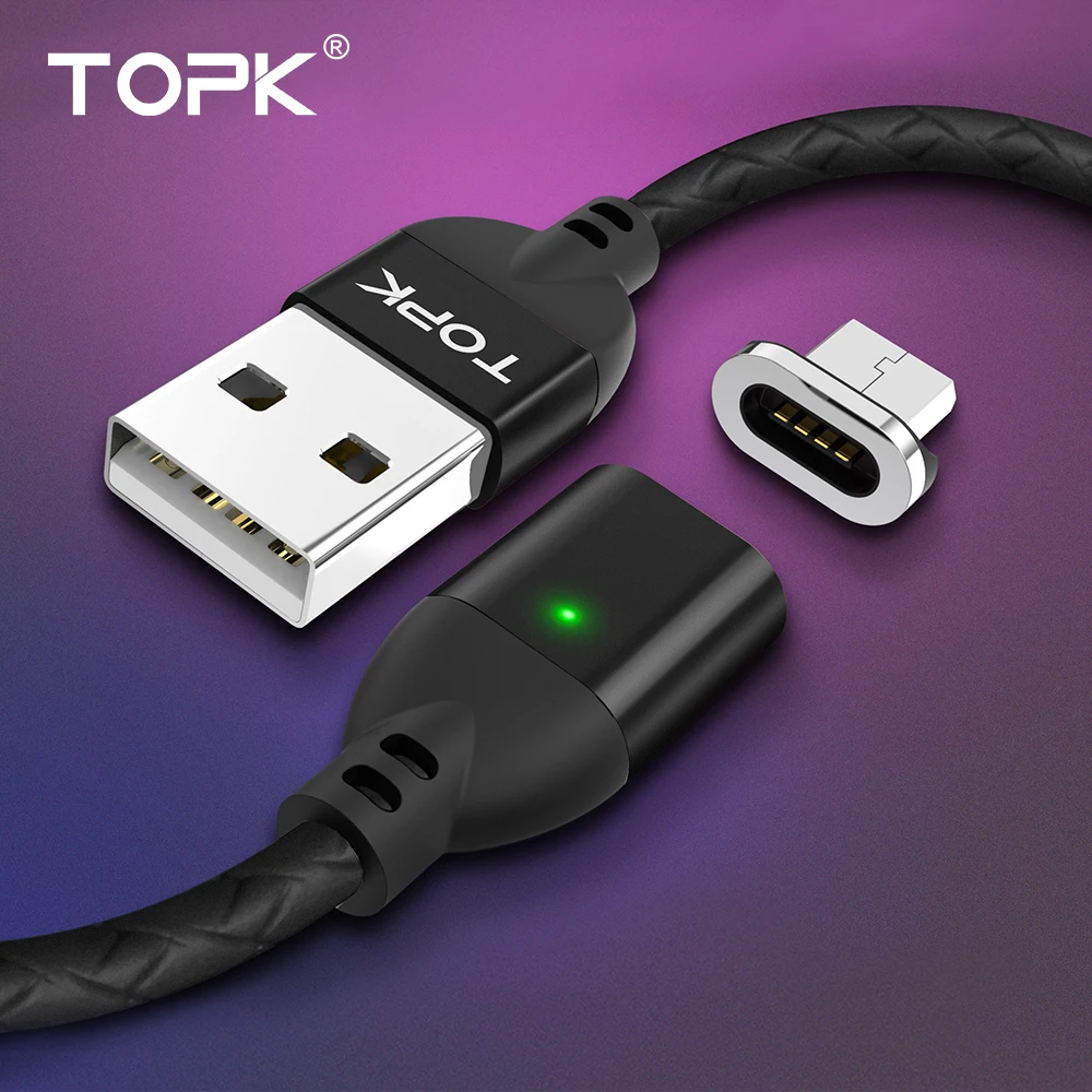 Магнитный Micro USB кабель TOPK AM41 для samsung Galaxy S7 Xiaomi Redmi Note 5, магнитный кабель для быстрой зарядки Microusb