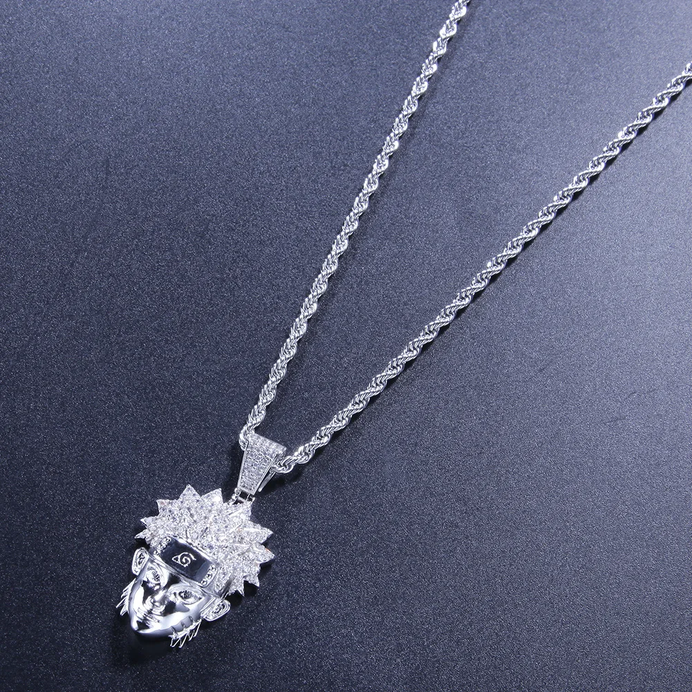 Хип хоп Полный AAA CZ Циркон Bling Iced Out мультфильм Наруто Uzumaki Подвески ожерелье для мужчин Rapper ювелирные изделия золото серебро подарок