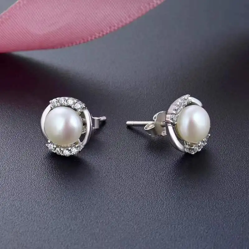 

S925 Sterling Silver Freshwater Pearl Stud Earring Hoop Luxury Quality Zircon For Women Stud Ear Party Charm Jewelry 925 Gift