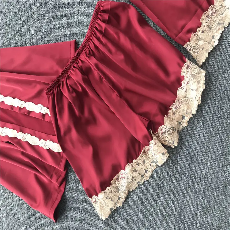 Женская одежда для сна сексуальные пижамы набор из четырех предметов шелковая