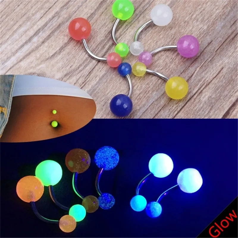 

7Pcs/lot Glow In The Dark Belly Ring Women's Fashion Navel Bars Rings Punk Body Navel Piercing Ombligo Body Jewelry Mixed Color