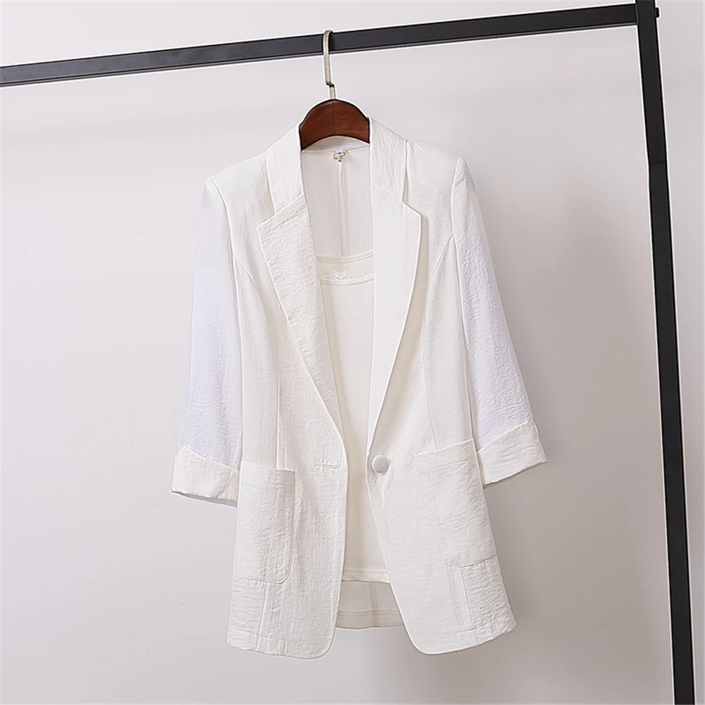 

Open Front Notched Blazer Summer Women Formal Jackets Office Work Loose Fit Blazer Black Ladies Suits 3 Colors Size M-4XL
