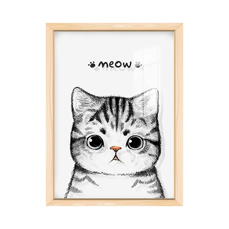 

Nordic Home Decor Cartoon Glass Cat Painting Transparent Wall Art Canvas Painting Wall Decoration Picture for Living Room Frame