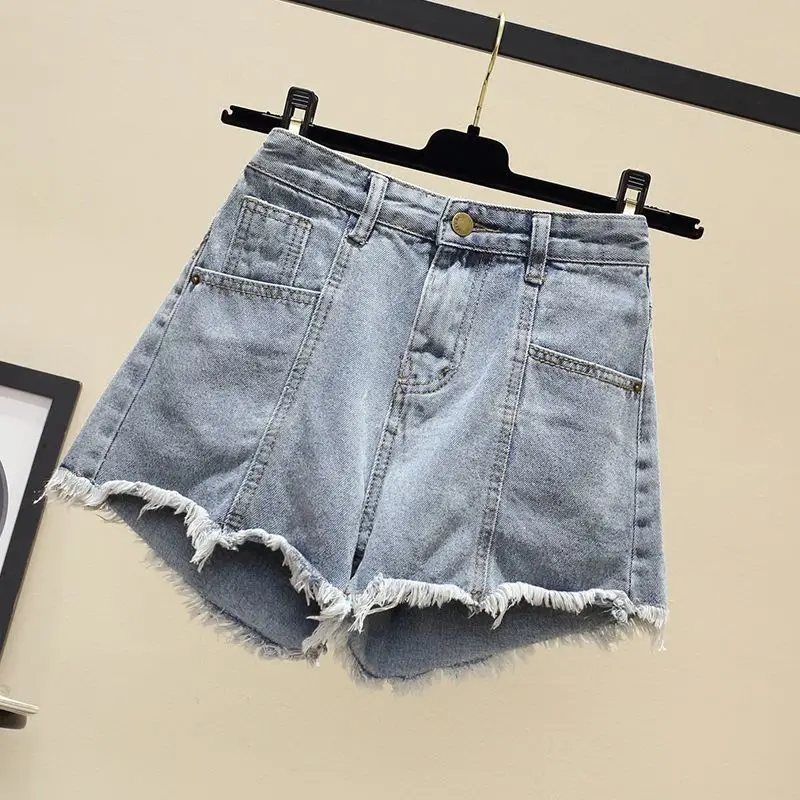 

Women's Shorts Love Denim Shorts Summer 2021 New Super High Waist Thin Loose Wide Leg A-line Hot Pants Motorcycle Shorts Women