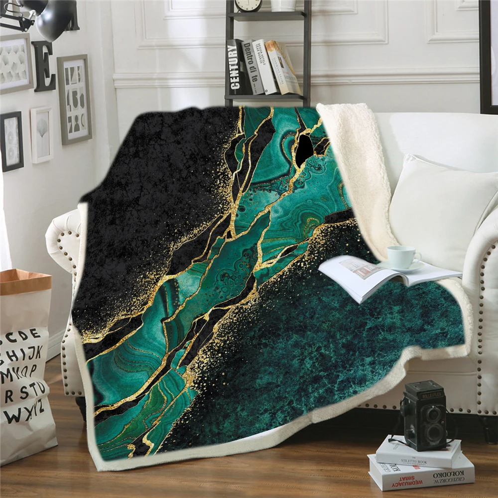 

Marble Sherpa Throw Blanket Creative Rock Stone Quicksand Printed Colorful Bedspread Couch Quilt Cover Travel Blankets