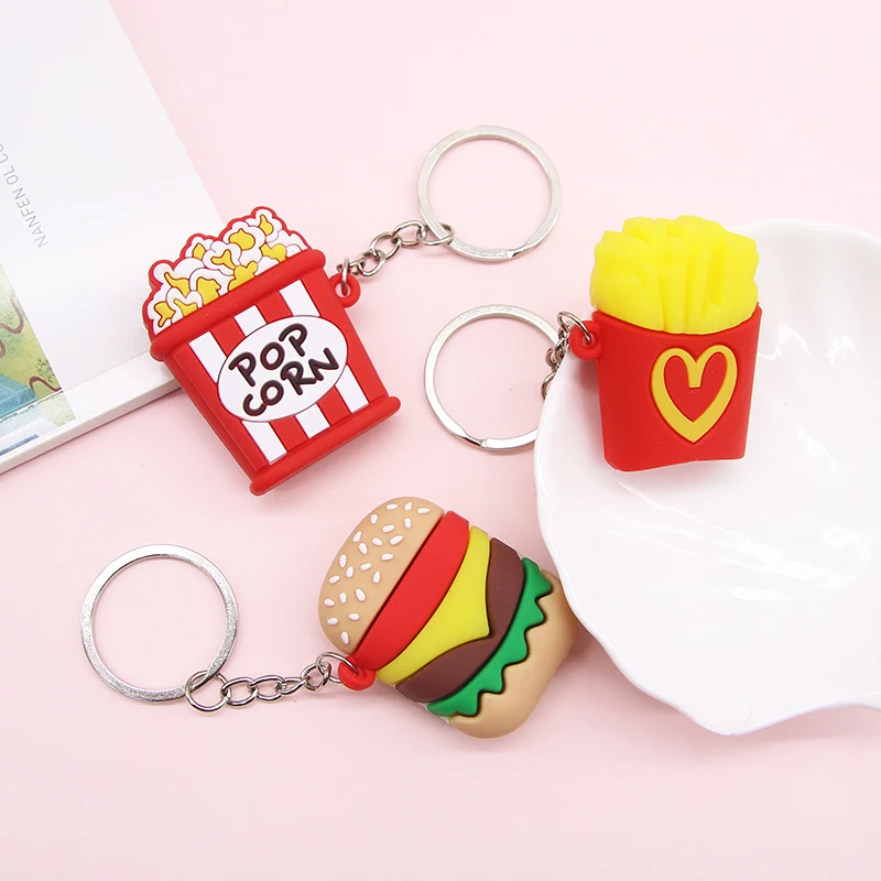 Брелок для ключей с имитацией еды попкорна картошки фри гамбургера креативная