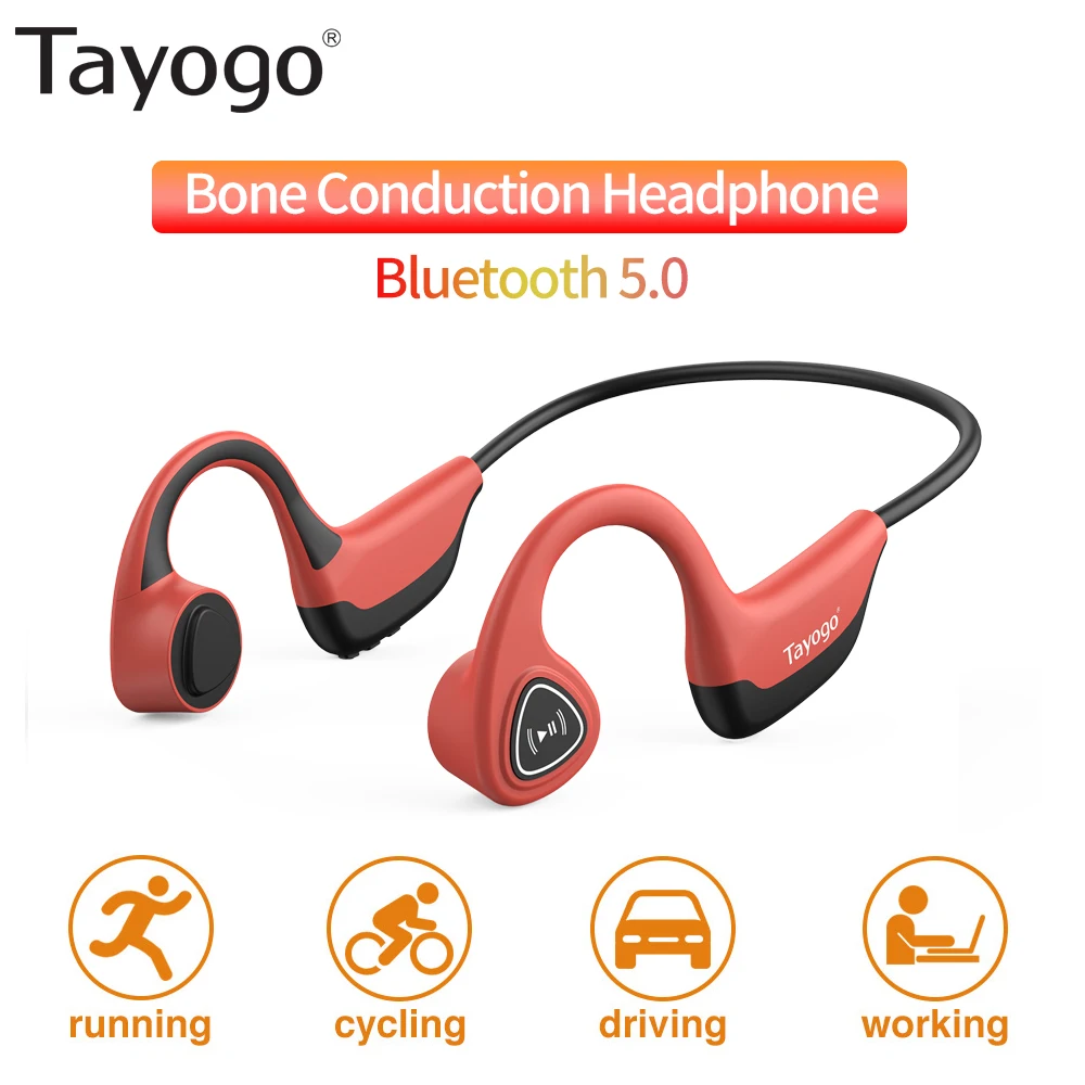 red headphone Tayogo S2 Bluetooth 5,0 Беспроводной наушники костной проводимости Спорт на открытом воздухе с защитой от пота, гарнитура с микрофоном, гарнитура - Цвет: red headphone