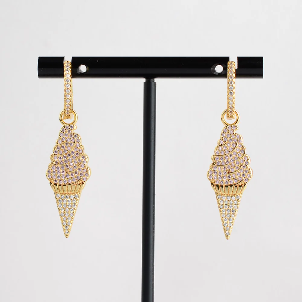 

1 пара, смешанные цвета, позолоченные CZ серьги-кольца, очарование мороженого, серьги-капли, ювелирные изделия