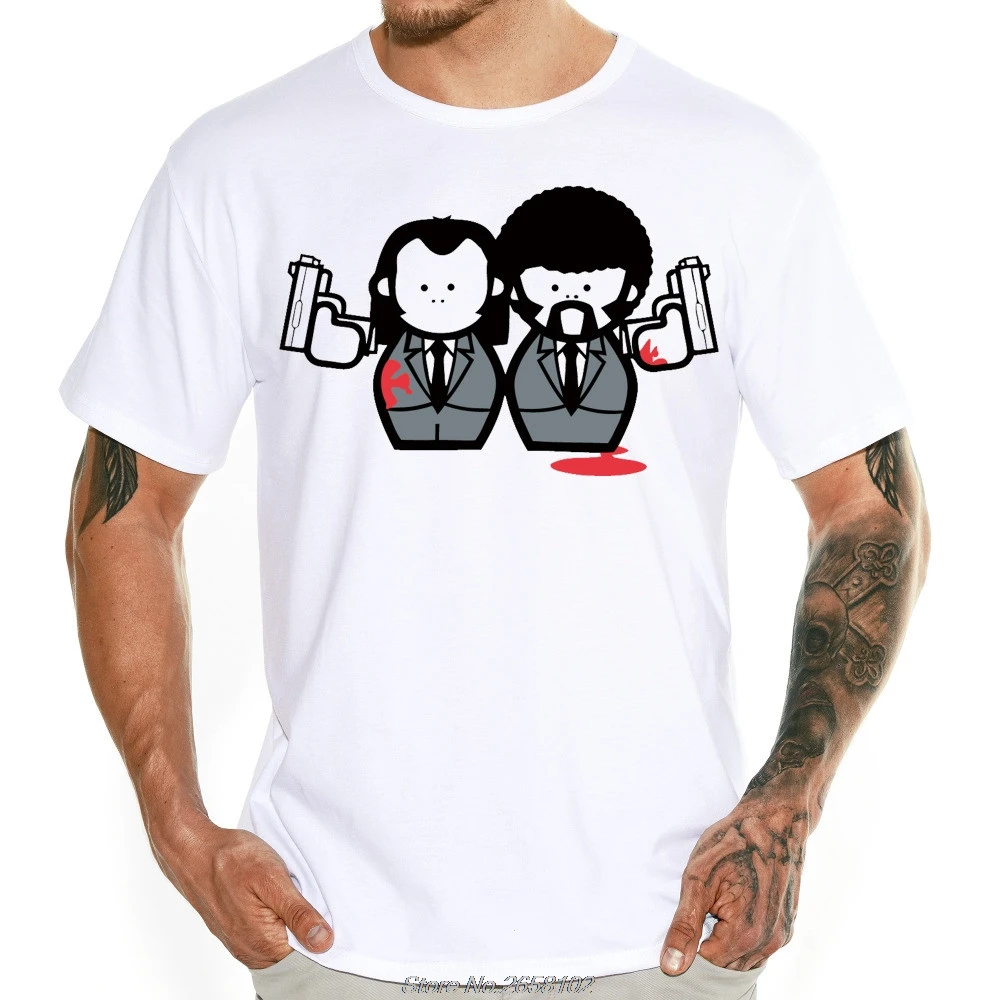 

100% Cotton Funny Cartoon Pulp Fiction T-shirts Men's Summer Tops Tees Male T Shirt O-neck Fashion Tshirts Harajuku Streetwear