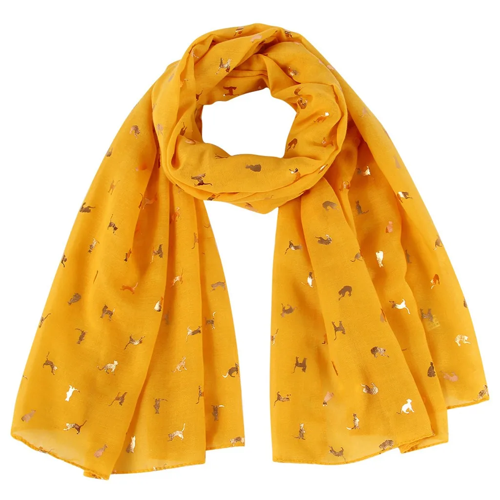 Мода весна/лето женский маленький кот фольга печатных пляж шелковый шарф шали