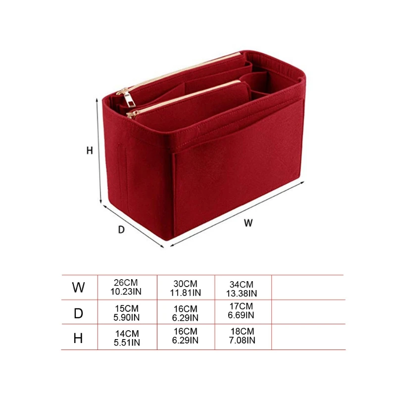 

Purse Organizer Insert Felt Bags Handbag with Zipper Tote Shaper Multi Pocket