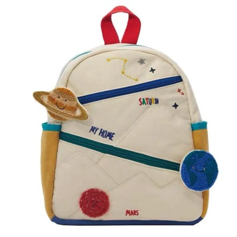 Новый детский хлопчатобумажный холщовый рюкзак с вышивкой земля Звезда шар милая девушка цвет сочетается Повседневная маленькая школьная ...