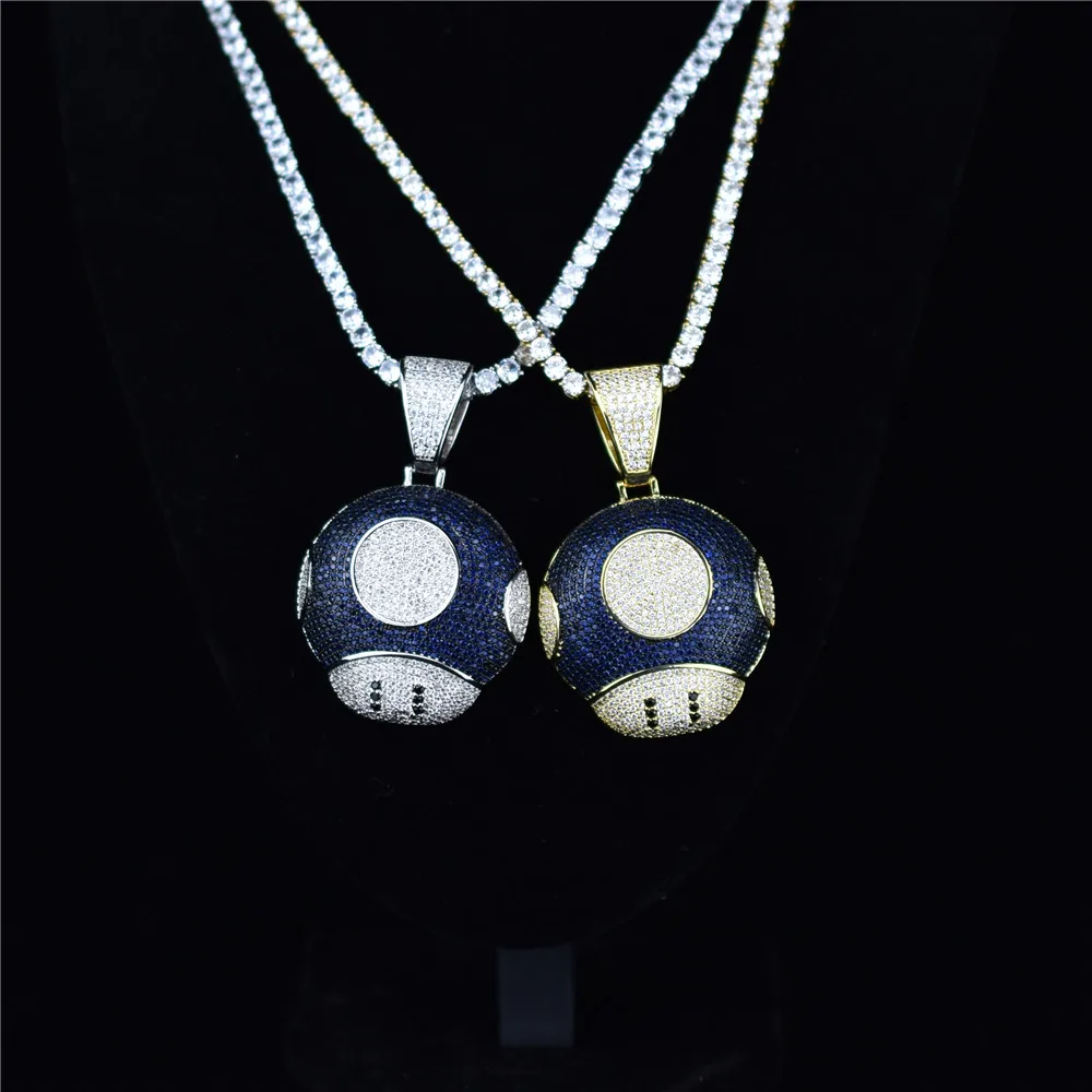 Мужское ожерелье с подвеской в форме гриба Марио синим фианитом класса ААА стиле