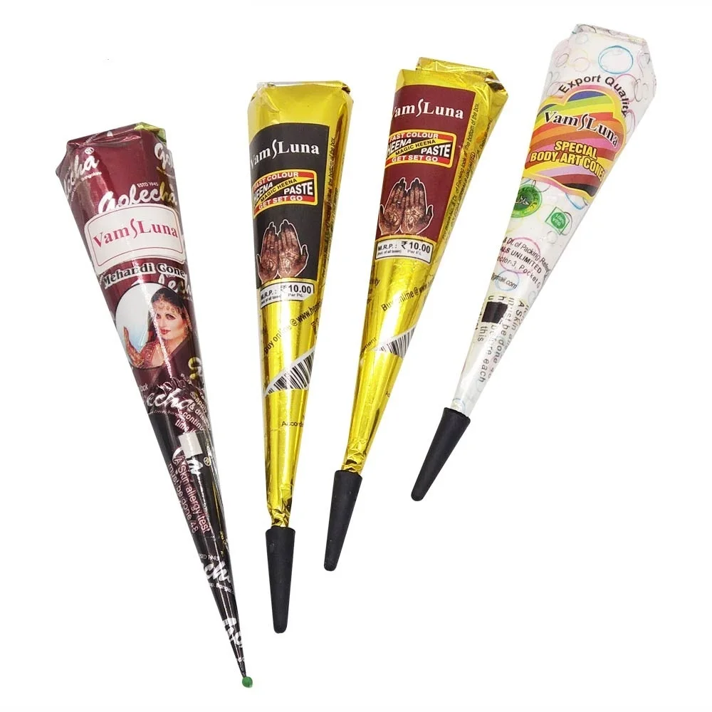 12 шт./коробка GOLECHA черные коричневые красные белые конусы хны индийская паста для