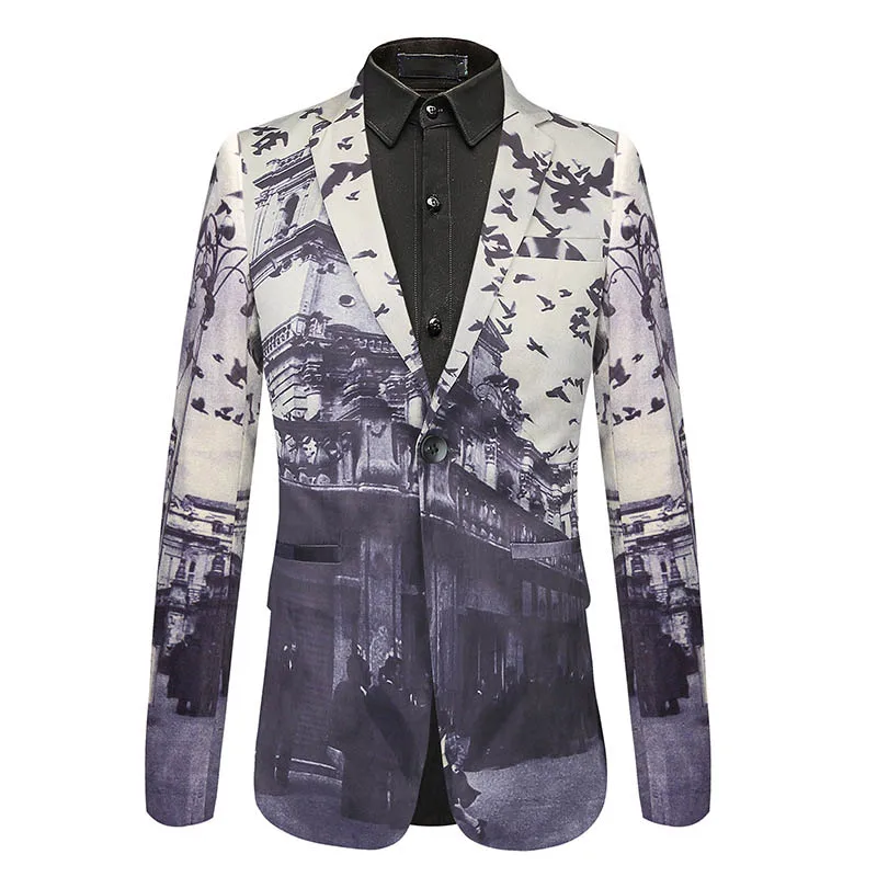 

Fashion Men Blazer Brand Business Casual Slim Single Button Suit Jacket Autumn Winter New Printing Formal Outerwear Plus Size