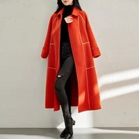 popodion orange double sided cashmere coat womens winter new long woolen coat rom80334