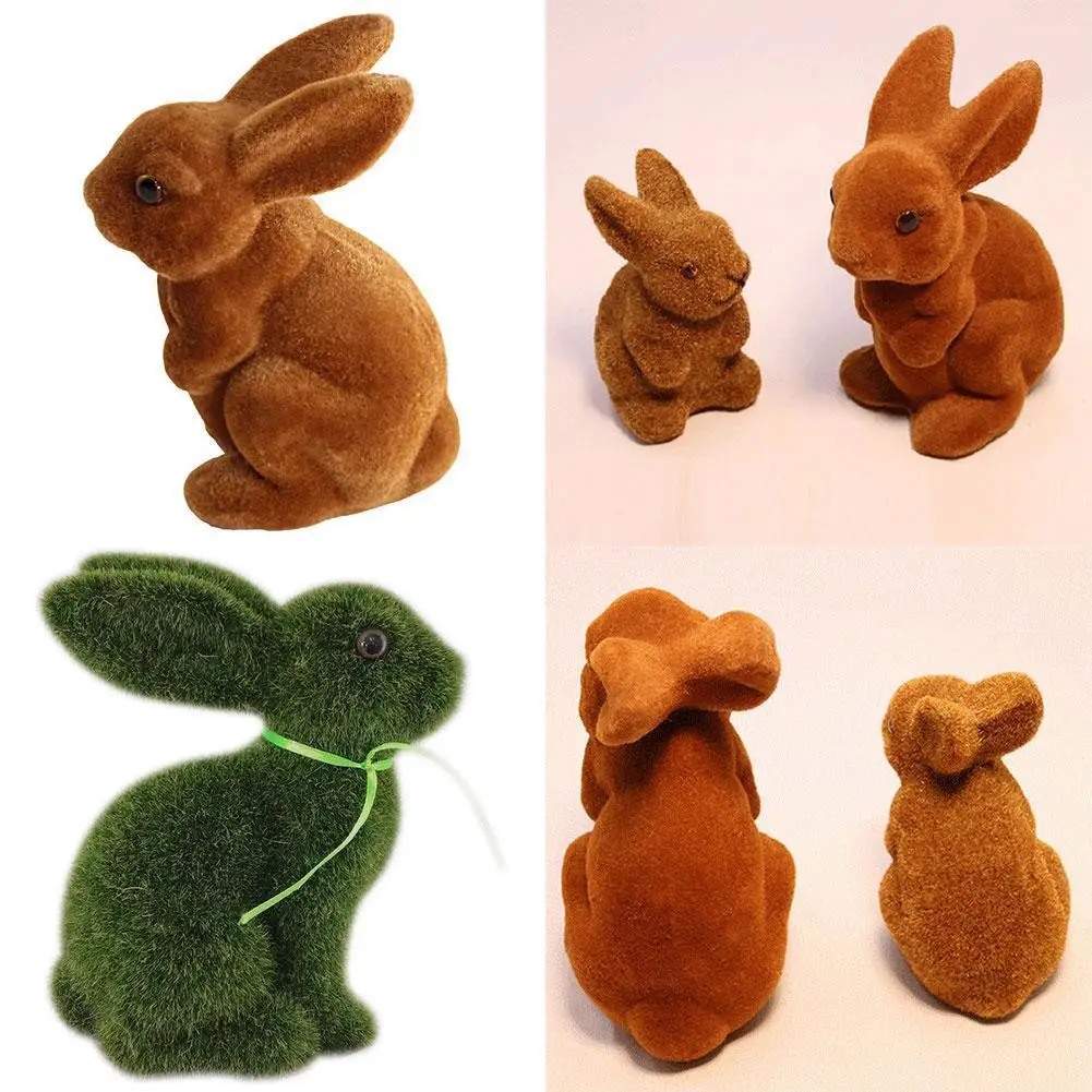 

1pcs Easter Flocking Plastic Rabbit Easter Bunny Rabbit Gift Happy Spring Easter Birthday Party Decoration Toy For Girls