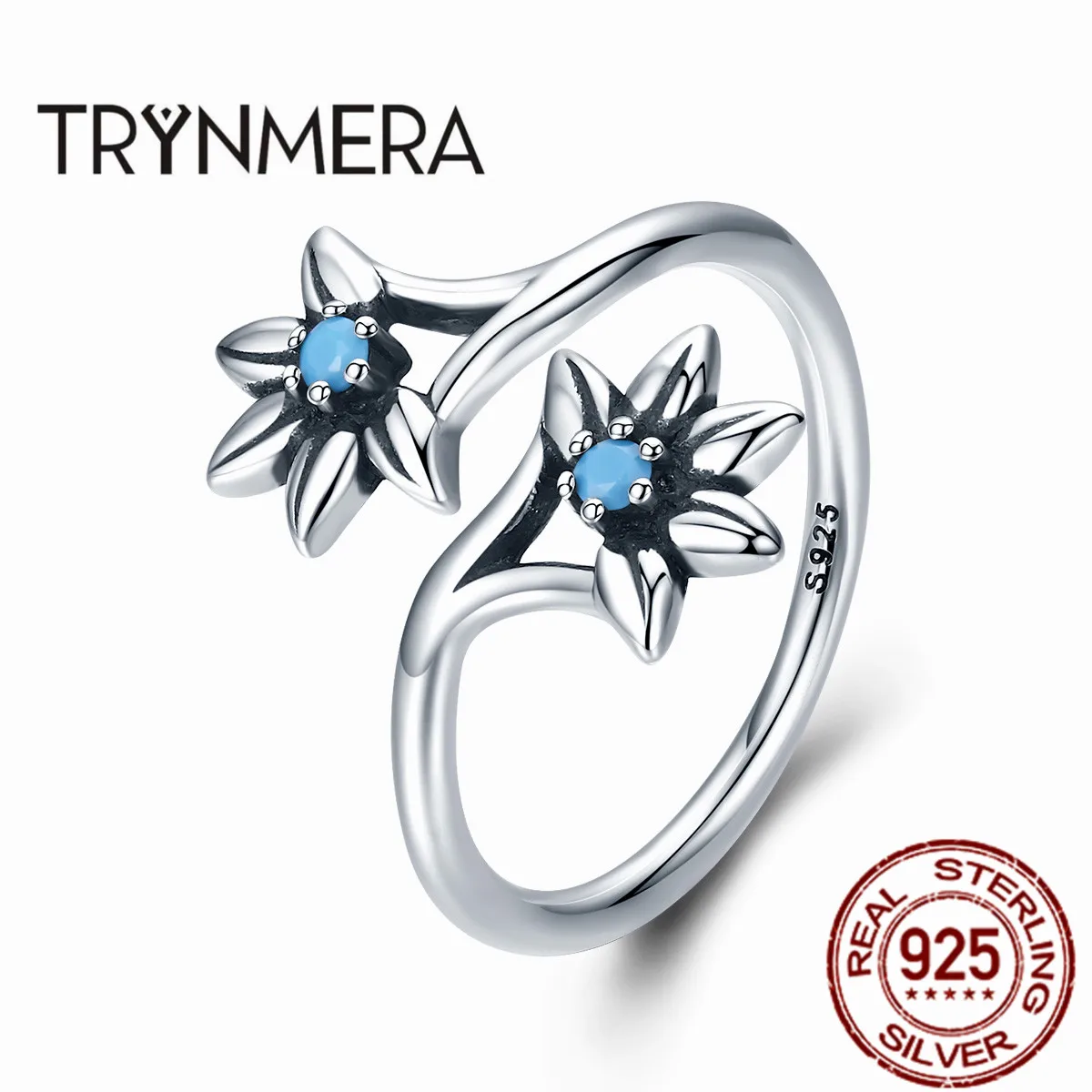 Trynmera 925 пробы Серебряные кольца для Для женщин популярные Дейзи голубой циркон