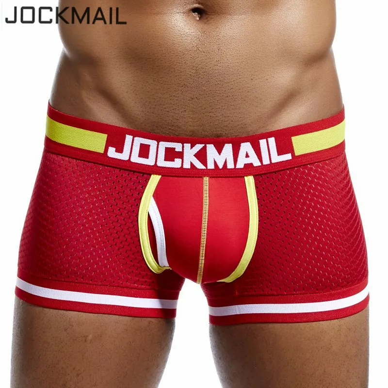 JOCKMAIL, фирменное мужское Сетчатое нижнее белье, боксеры, calzoncillos hombre, гей, одежда для сна, Cueca, боксеры, дышащие, промежность, хлопковые трусы, шорты