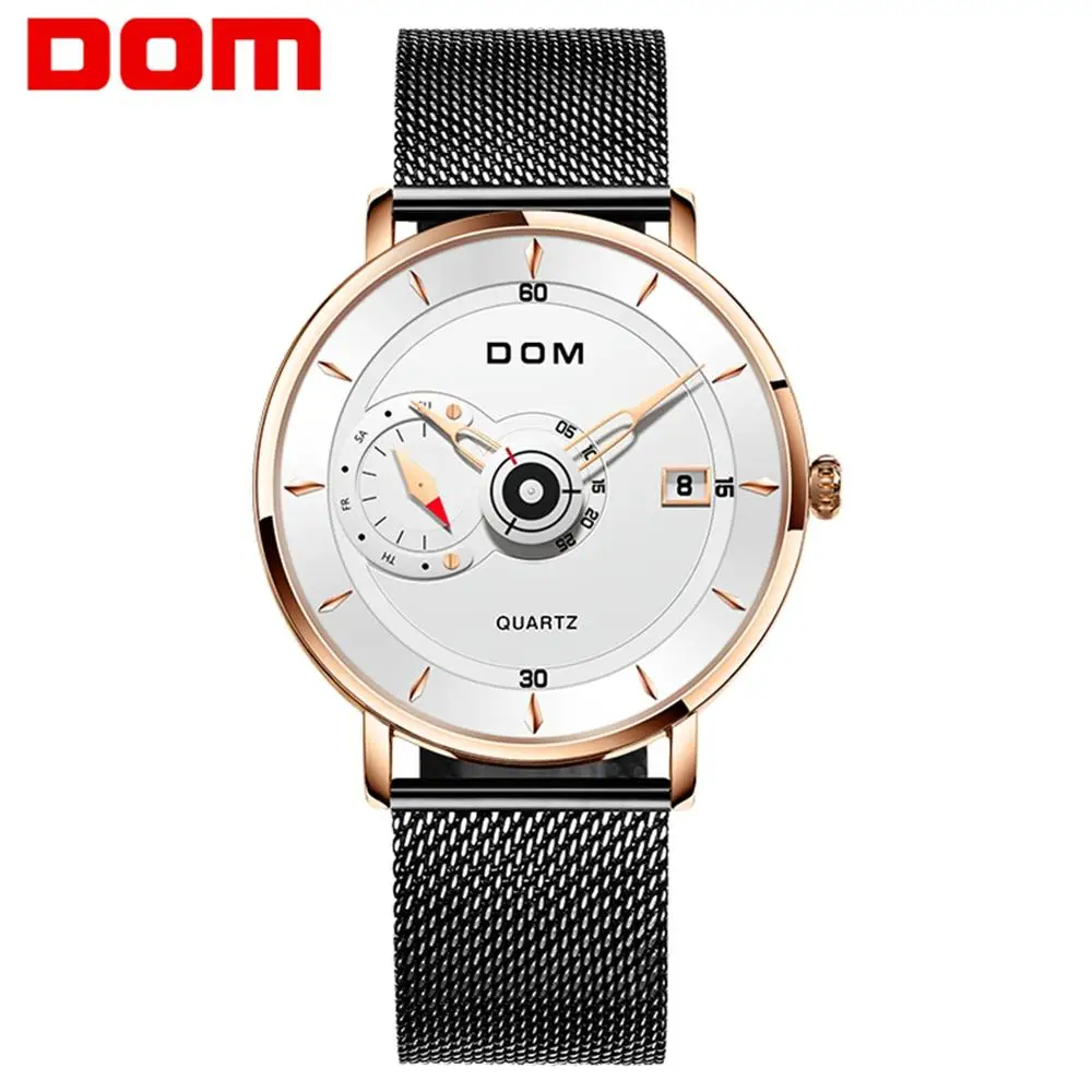 

DOM New Sport Mens Watches Top Brand Luxury Full Steel Quartz Clock Waterproof Big Dial Watch Men Auto Male Wristwatch M-1299