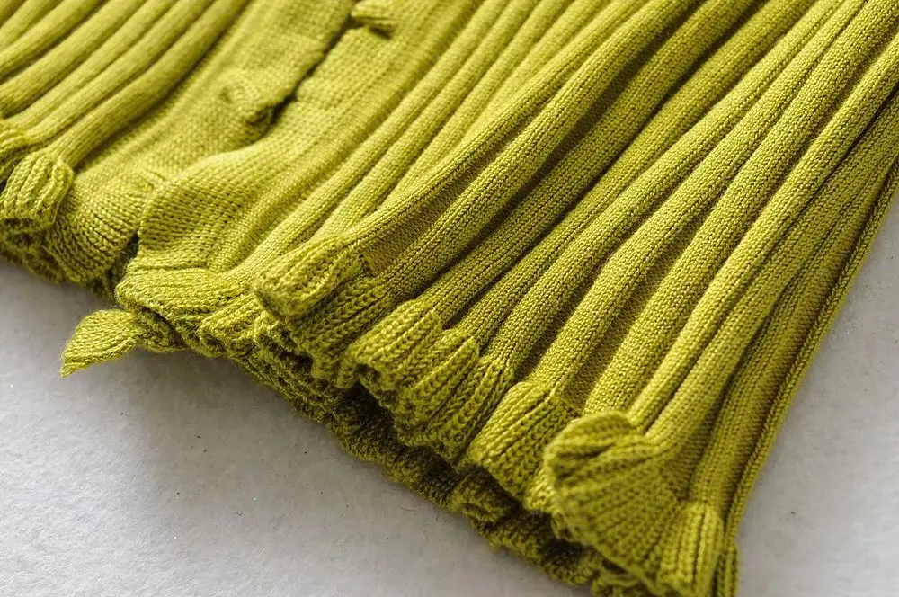 Винтаж оборками V образным вырезом вязаный Для женщин футболка центральные