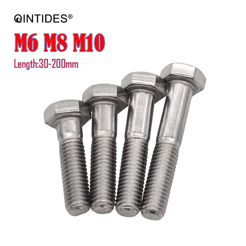 

QINTIDES M6 M8 M10 Hexagon Head Bolts Partially Threaded 304 Stainless Steel Screw Bolt Half-threaded Hexagon Head Bolt