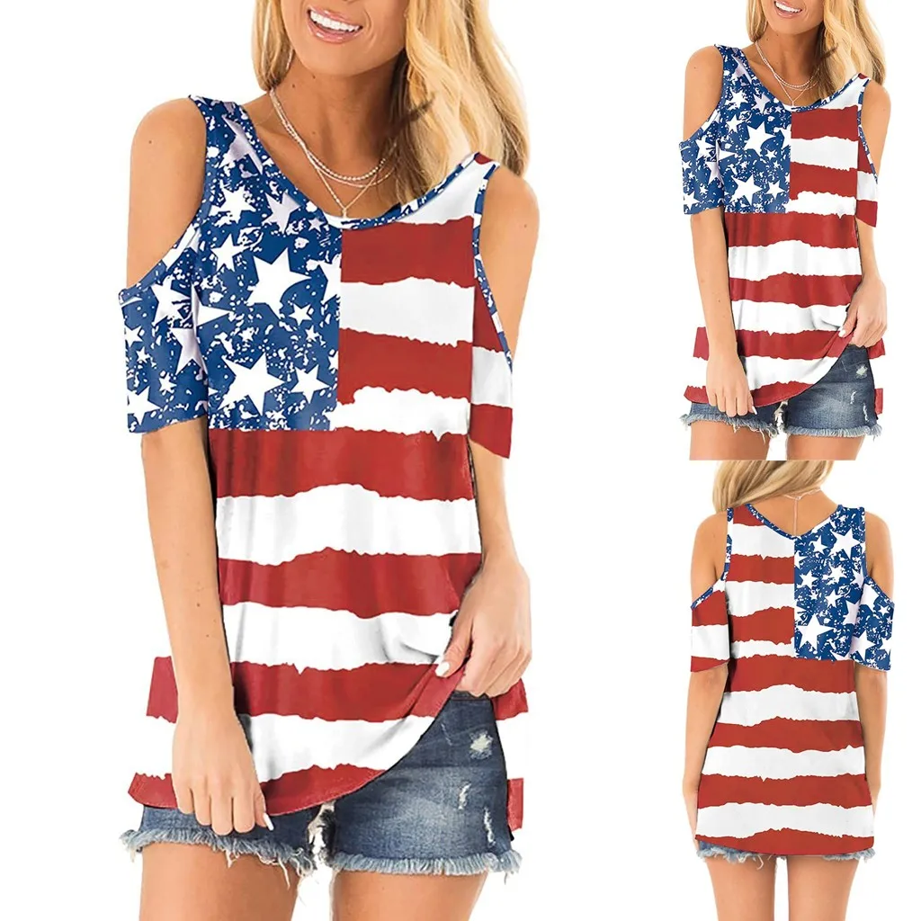 Женская блузка с патриотическими полосками звездами американским флагом