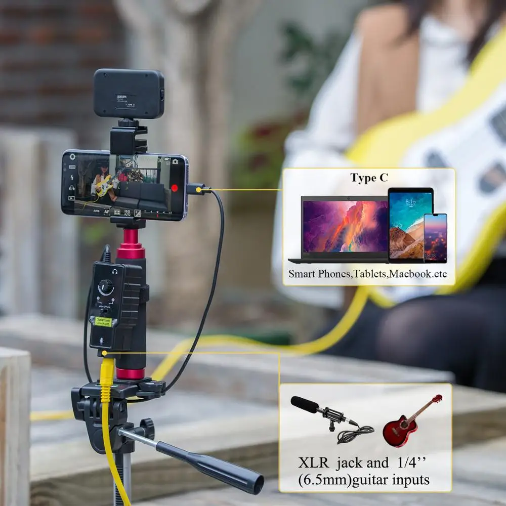 Saramonic XLR микрофонный адаптер Pream аудио Rig& Guitar интерфейс и usb type-C вход для смартфонов Android huawei samsung