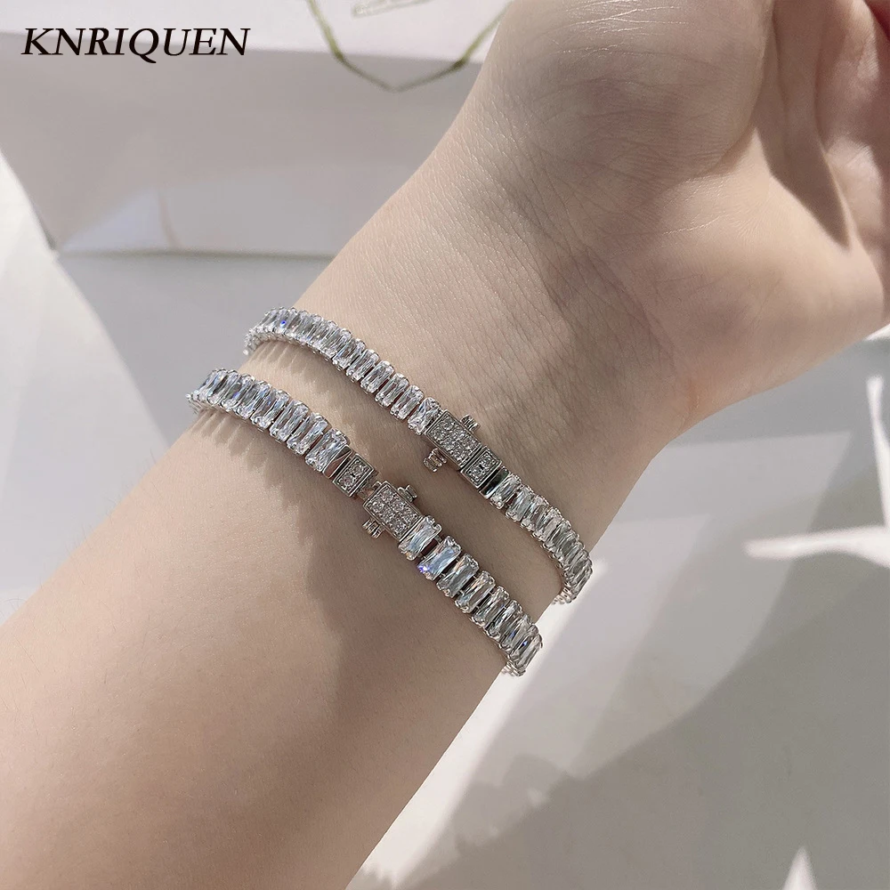 

925 Sterling Silver 2.5*4mm Simulate Diamond Created Moissanite Zircon Strand Wedding Bracelet for Women Fine Jewelry GIft 16CM