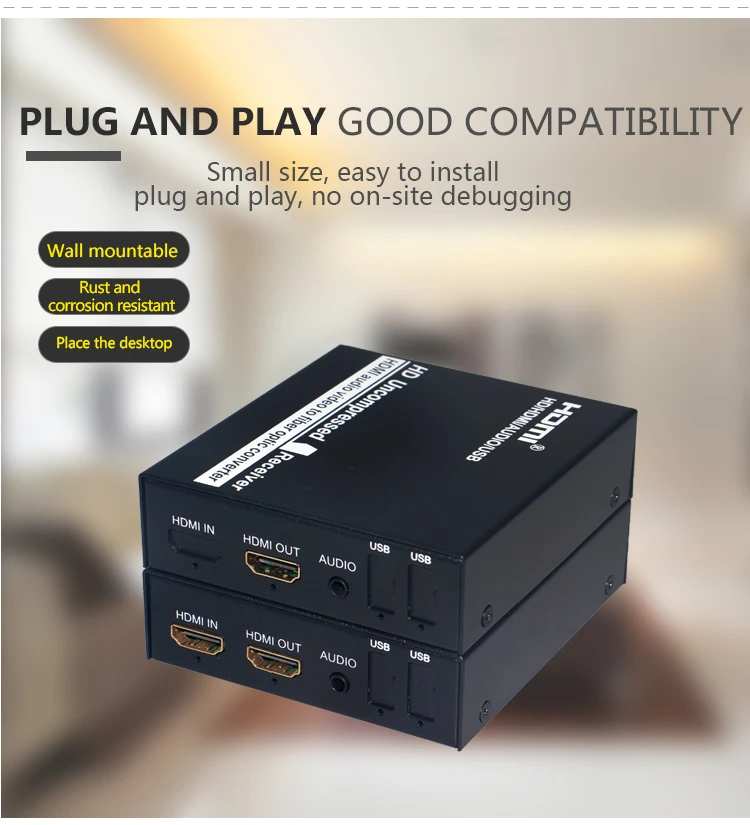 HDMI через оптоволоконный преобразователь Extender Без потерь, без задержки передача сигналов HDMI с поддержкой 1080P / 60Hz 1080i / 60Hz