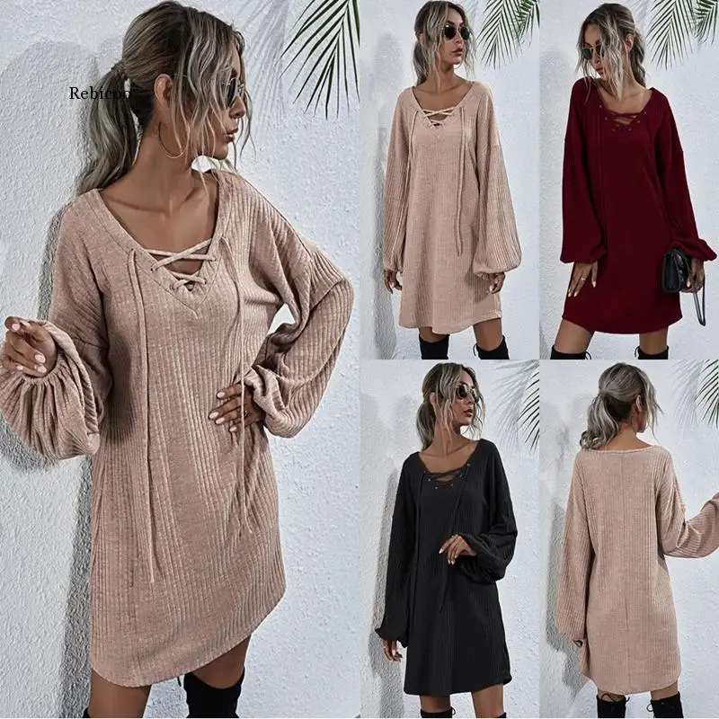 

Сезон осень-зима; Пикантные модельные туфли женские с v-образным вырезом на шнуровке мини вечерние платье на каждый день с длинным рукавом С...