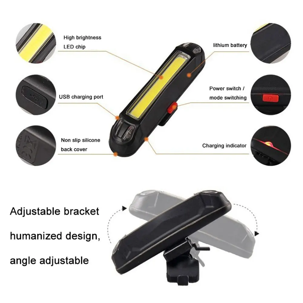 

2PCS White red Bicycle tail light Bike Rear 100 lumens LED Light Bicycle Tail USB Rechargeable Waterproof Night Warning Light