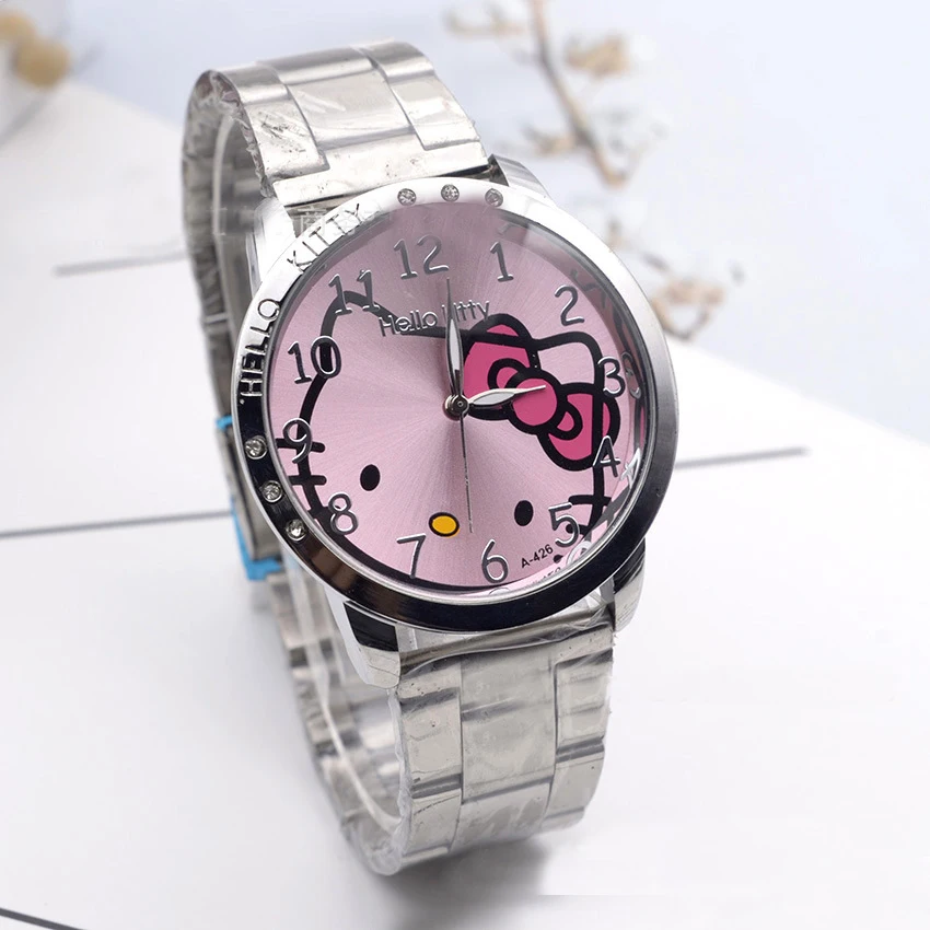 Pink Мультяшные часы, стразы, детские часы для девочек, подарки для детей, полный ремешок из нержавеющей стали, кварцевые часы Hodinky - Цвет: Pink