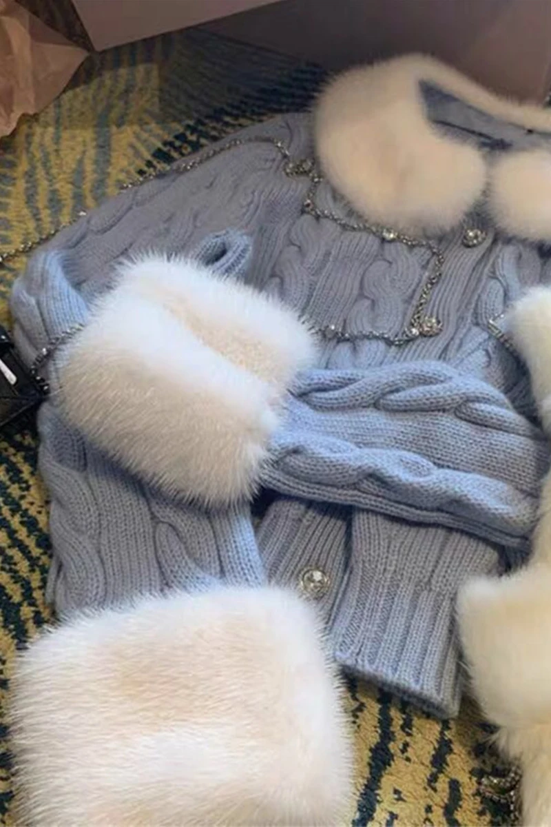 

Blue rain gentle wind sweater women wear 2020 new style foreign style knitted cardigan coat short top