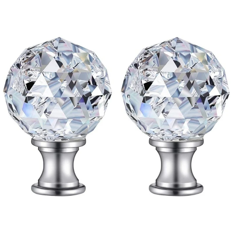 

2Pcs Faceted Clear Crystal Glass Ball Finial Lamp Top Cap Base Threaded Diamond Lampshade Finials Topper Knob Decoration