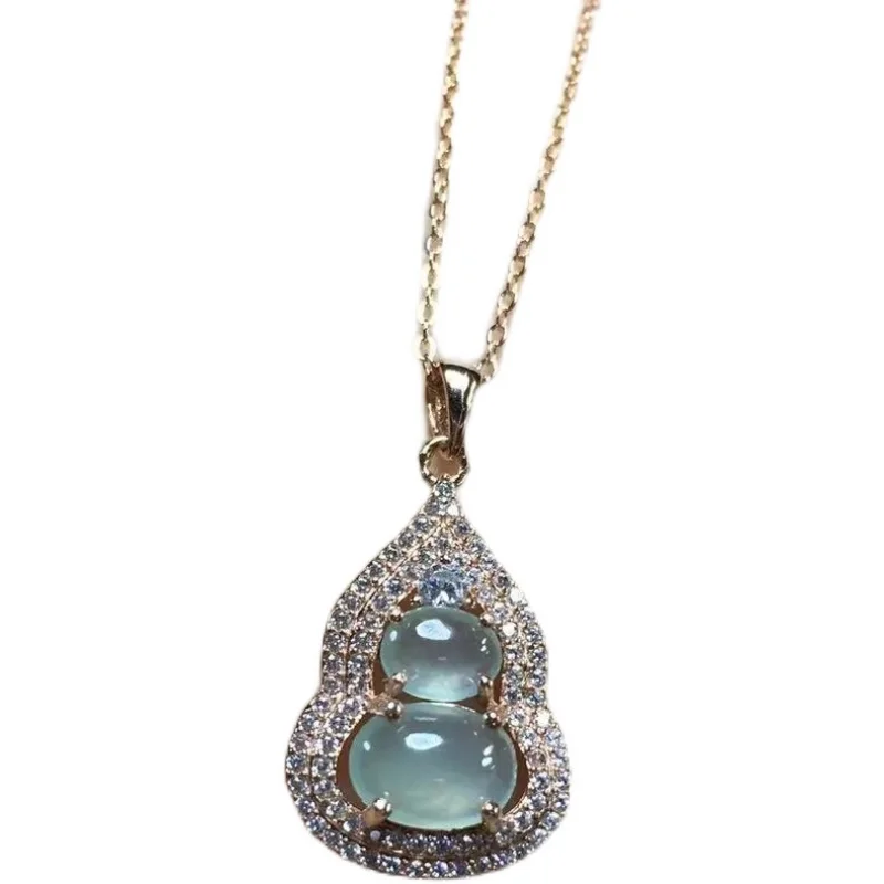 

S925 Sterling Silver Inlaid Myanmar Chalcedony Pendant Ice-like Ring Gem High Fashion Trend Royal Court Style Necklace