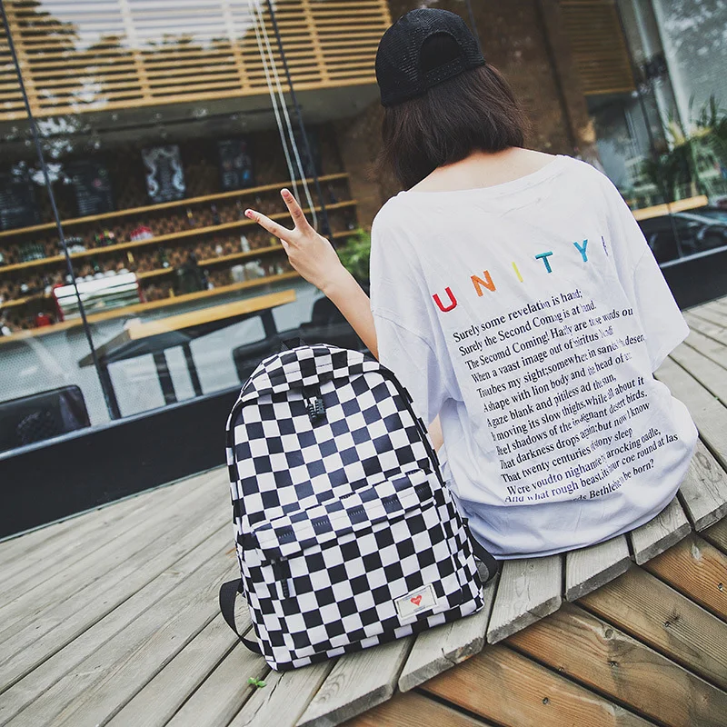 

Fashion Canvas Backpack Trend Women Checkerboard Wear Daypack Laptop Bag Large Capacity Outdoor Travel Student Book Schoolbag