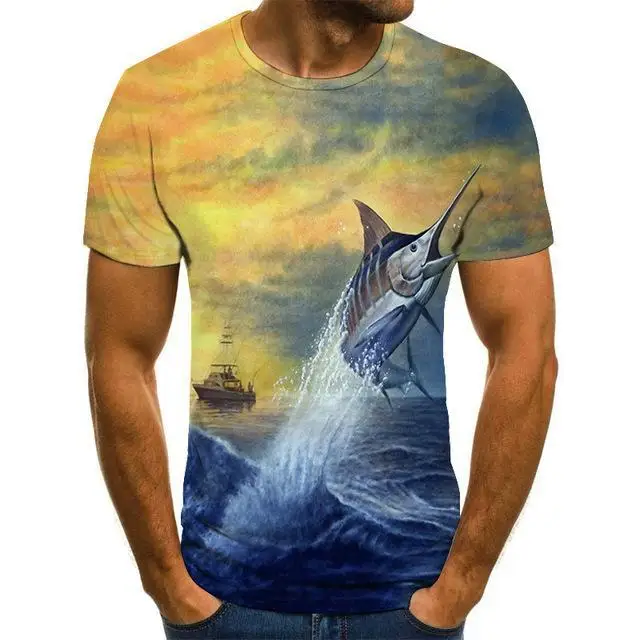 

Men's T-Shirt Spring Summer New Fashion 3D Printing Fishing Print Men's Round Neck Fashion T-Shirt Printing Casual Men's T-Shirt