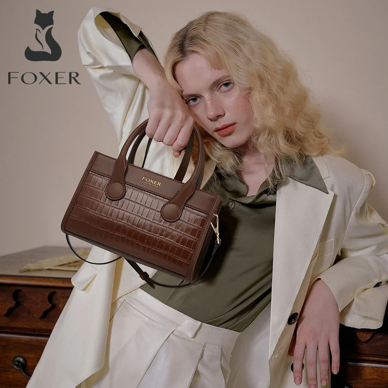 

FOXER 2021 Fashion Brand Top-handle Bags for Women Vintage Designer Shoulder Handbag Lday Mini Totes Cow Leather Crossbody Purse