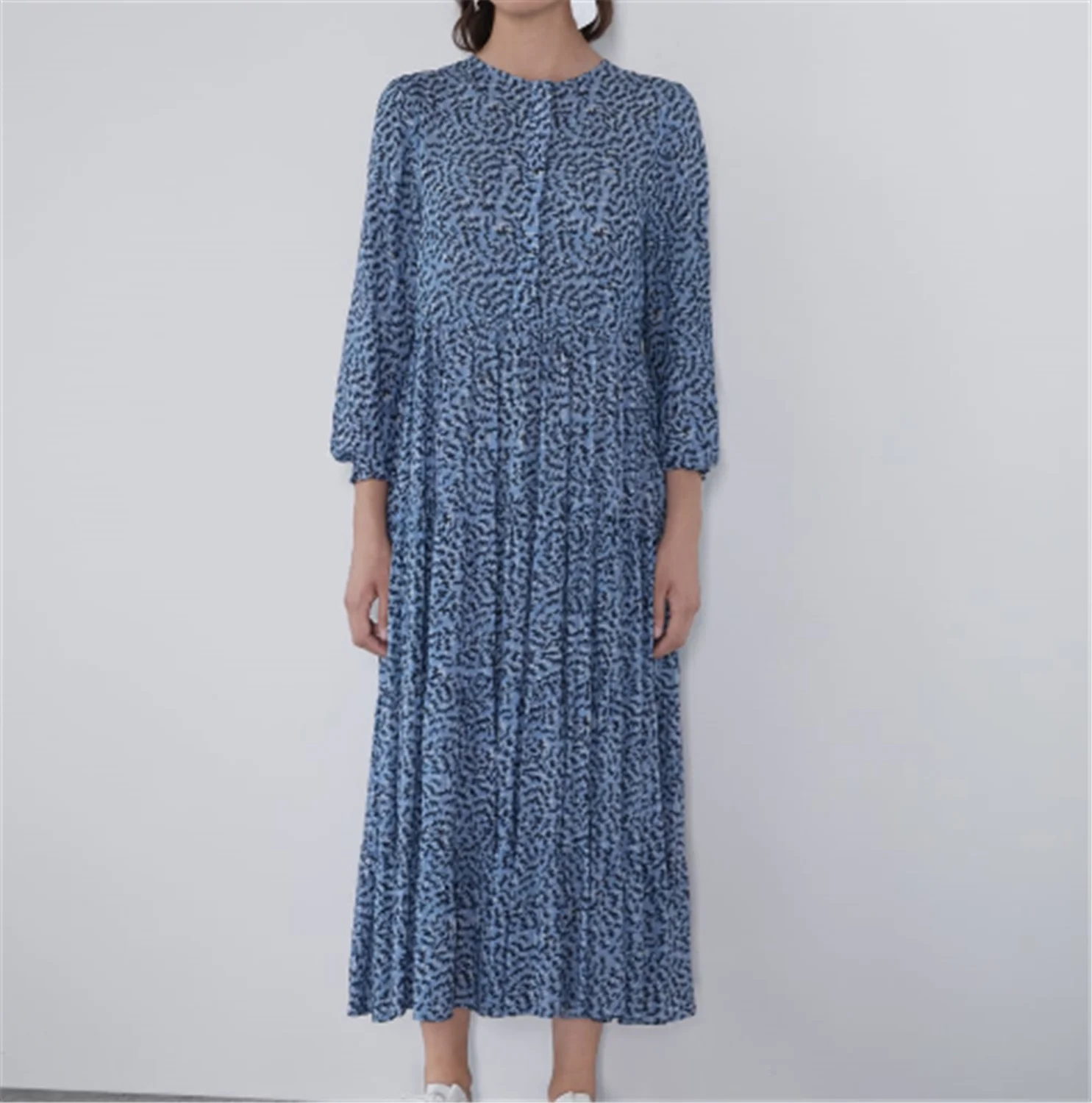 Женское платье с цветочным принтом ZA свободное Бохо круглым вырезом и короткими