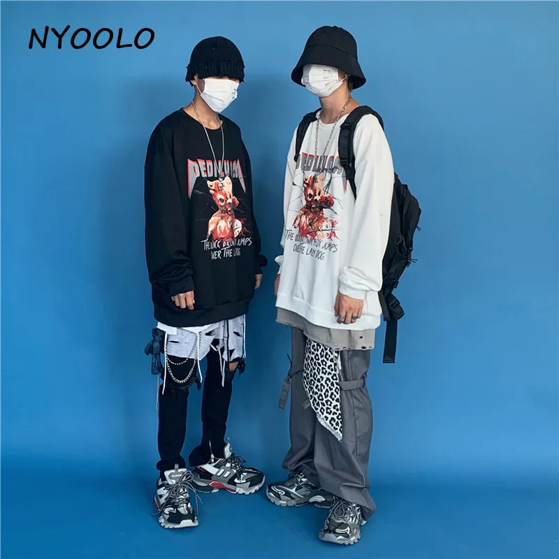 NYOOLO Harajuku дизайн кровавый медведь с буквенным принтом теплые флисовые толстовки Осень Зима Свободные О-образным вырезом пуловеры Толстовка для женщин и мужчин