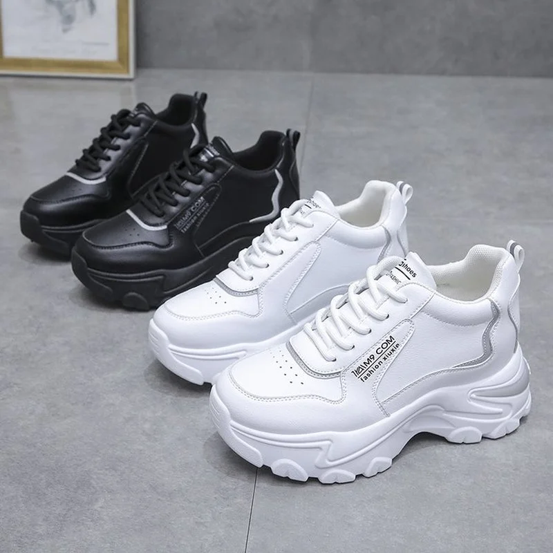 

Черные женские спортивные туфли 2021, модная обувь, женская повседневная обувь на толстой подошве, универсальные удобные женские белые туфли ...