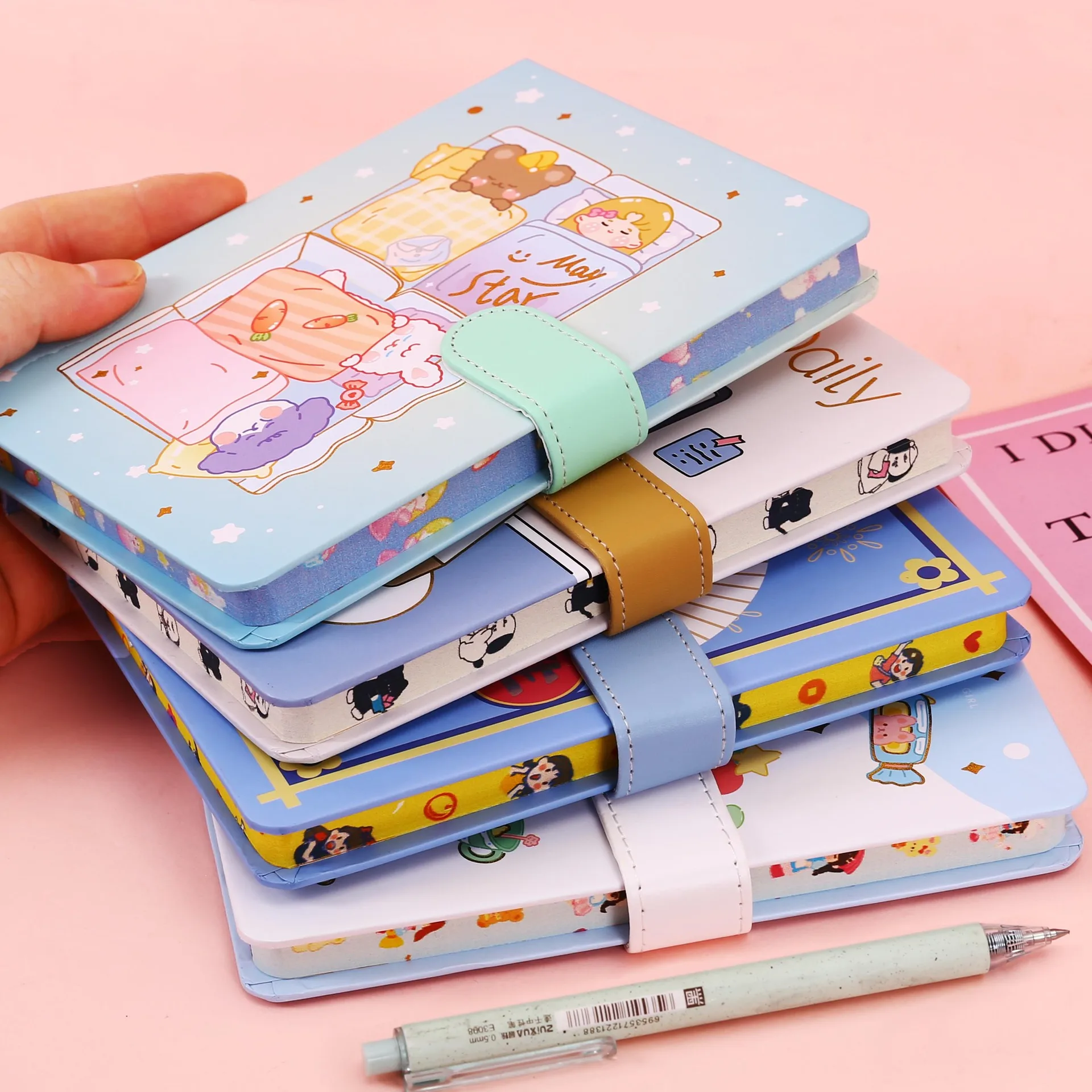 

128 Sheets Student Magnetic Button Notebook Cute Girl 32k Notebooks Cartoon Color Inner Page Diary Notepad Korean Stationery