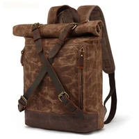 vintage canvas backpacks for men oil wax canvas leather travel backpack large waterproof daypacks retro bagpack