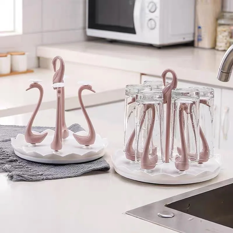 

Swan Shape Glass Bottle Cup Holder Kitchen Drying Storage Shelf Cup Dish Drain Rack Hanger Organizer Stand