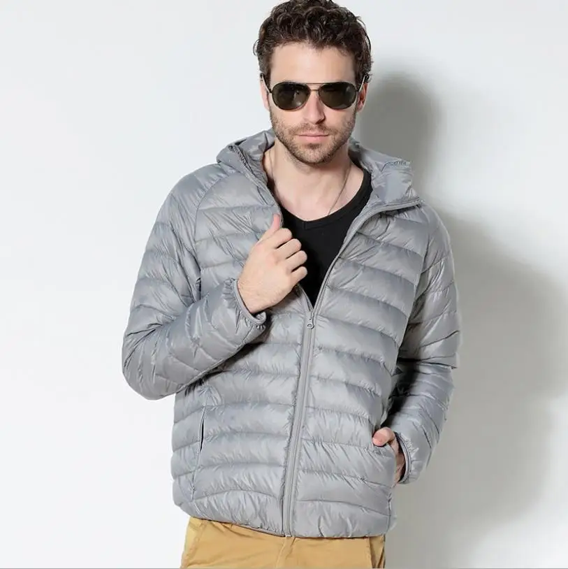 Ультралегкая Мужская переносная куртка на белом утином пуху с капюшоном 7 цветов
