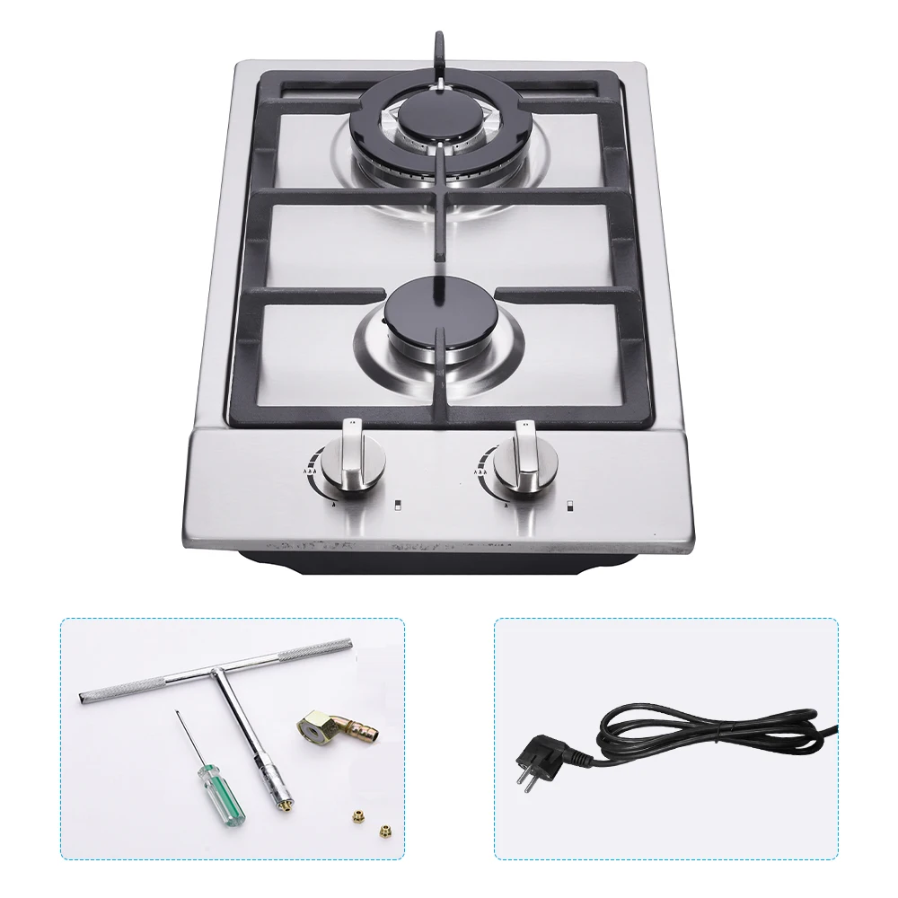 

12" Gas Cooktop 2 Burners Drop-in Propane/Natural Gas Cooker Gas Stove LPG/NG Dual Fuel for RVs Home