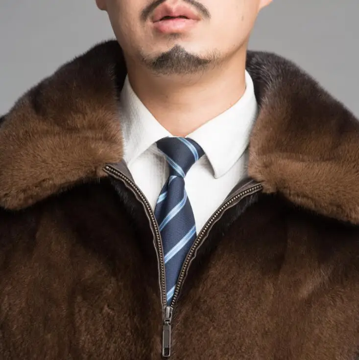 Короткая куртка из искусственной норки мужская коричневая зимняя утепленная