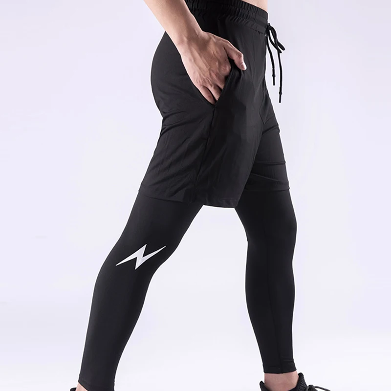 

Fake Two-Piece Sports Pants Bodybuilding Sport Drawstring Quick-Dry Men Stretch Fitness Breathable Running Pants Gym SM