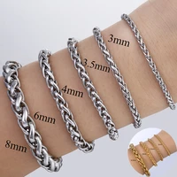 3 4 6 8 10 mm mens stainless steel bracelet link chain wheat braided link gold silver color bracelet wholesale dropship lkb499